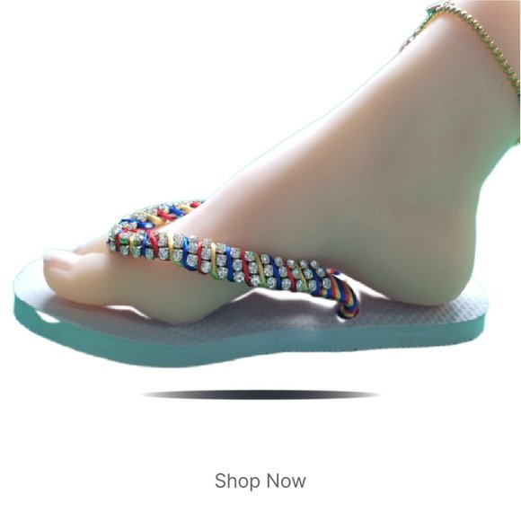 Luxury flip flops with crystals and rhinestones. white and tricolor - Picture 17 of 17